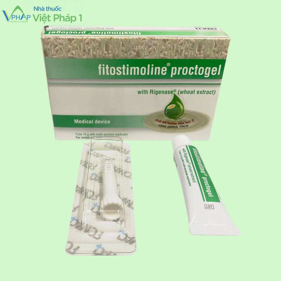 Hình ảnh hộp thuốc và tuýp gel bôi trĩ Fitostimoline Proctogel