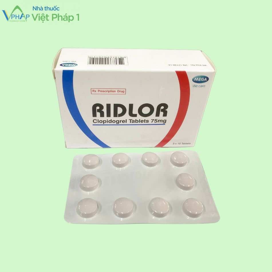 Hộp thuốc Ridlor 75mg gồm 3 vỉ, mỗi vỉ 10 viên