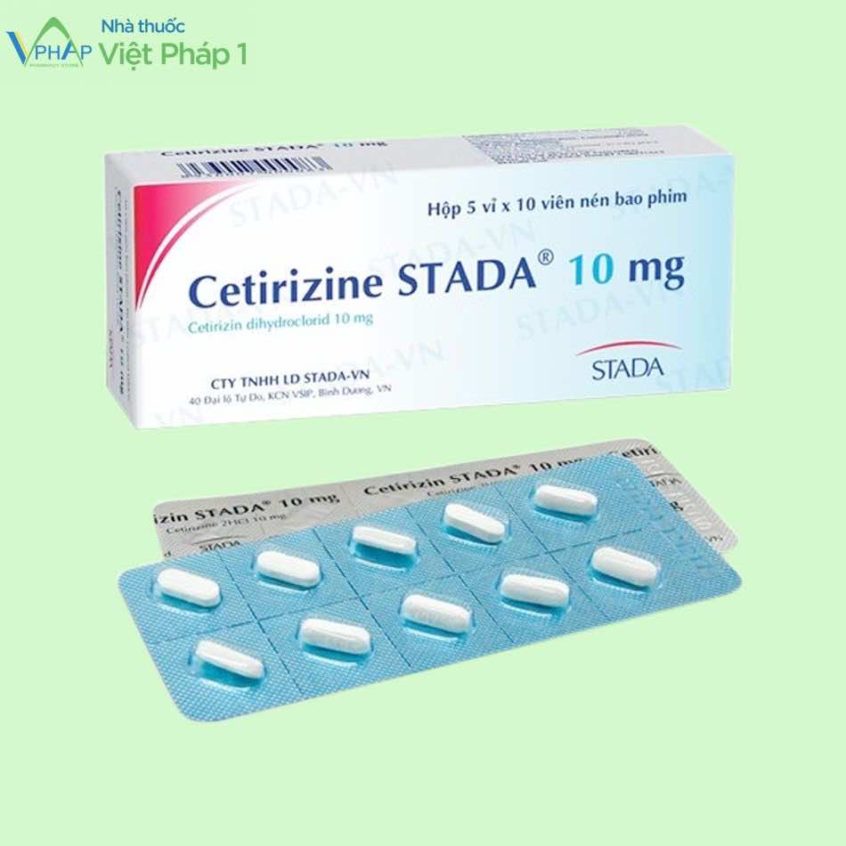 Hộp và vỉ thuốc Cetirizine Stada 10mg