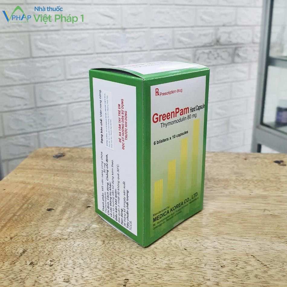 Hình ảnh hộp thuốc GreenPam được chụp tại Nhà thuốc Việt Pháp 1