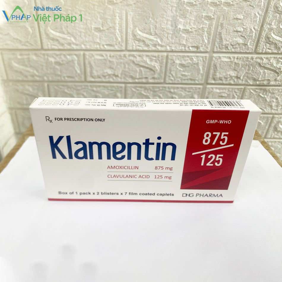 Hình ảnh hộp thuốc Klamentin 875/125 được chụp tại Nhà thuốc Việt Pháp 1