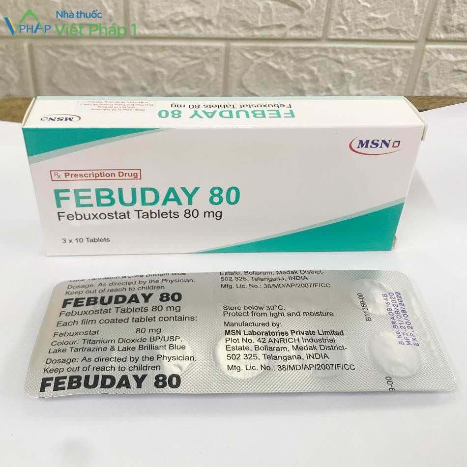 Mặt sau vỉ thuốc Febuday 80 được chụp tại Nhà thuốc Việt Pháp 1