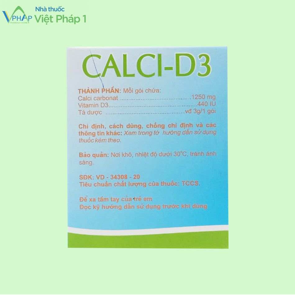 Mặt sau hộp thuốc Calci-D3
