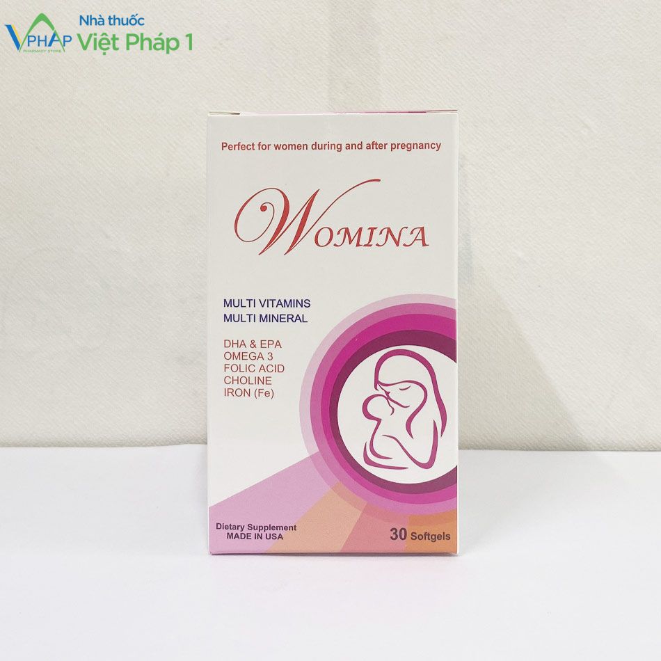 Hộp của sản phẩm Womina được chụp tại Nhà Thuốc Việt Pháp 1