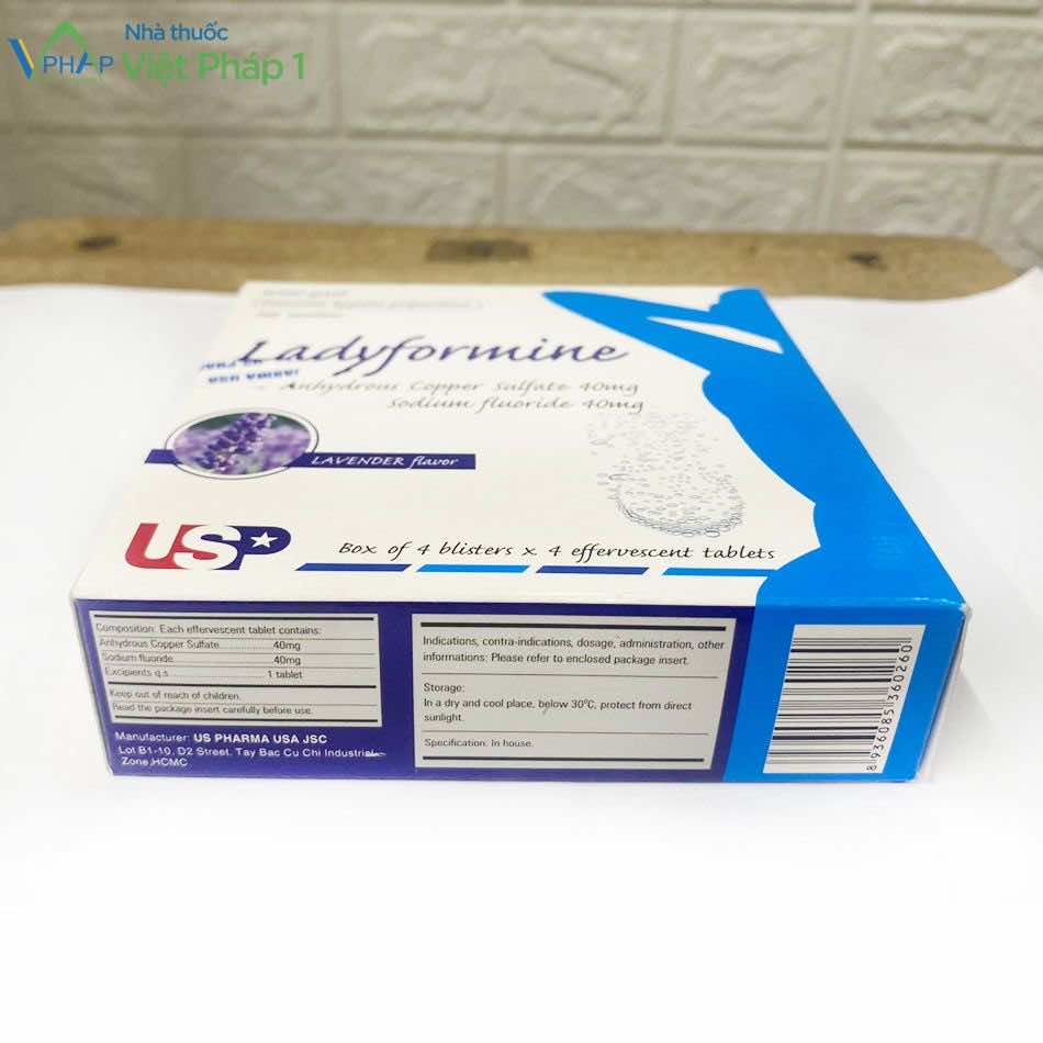 Mặt bên hộp thuốc Ladyformine chụp tại Nhà thuốc Việt Pháp 1