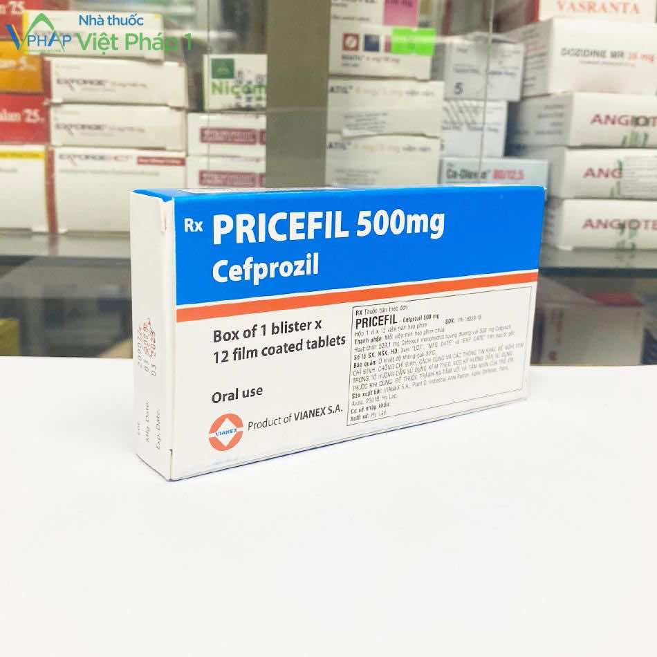Thuốc kháng sinh Pricefil 500mg điều trị nhiễm khuẩn chụp tại Nhà Thuốc Việt Pháp 1