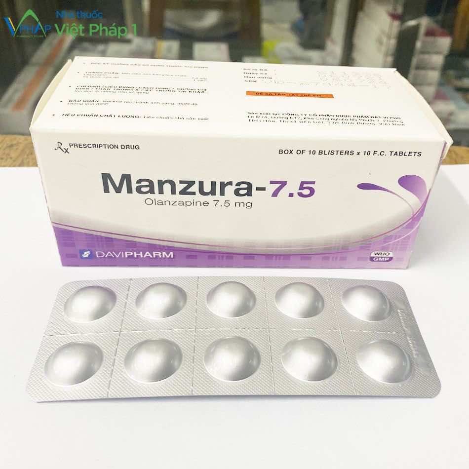 Hộp thuốc và mặt trước vỉ thuốc Manzura-7,5