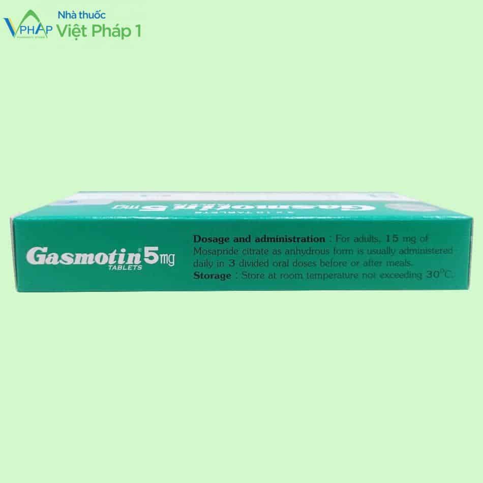 Mặt bên hộp thuốc Gasmotin 5mg