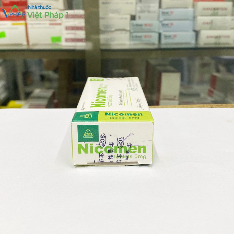 Mặt trên hộp thuốc Nicomen 5mg chụp tại Nhà Thuốc Việt Pháp 1