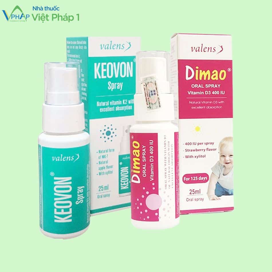 Bộ đôi sản phẩm tăng chiều cao Dimao Vitamin D3 và Keovon Spray Vitamin K2