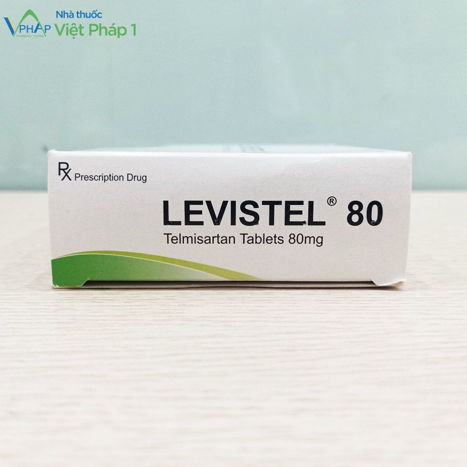 Hình ảnh mặt bên thuốc Levistel 80 được chụp tại Nhà Thuốc Việt Pháp 1