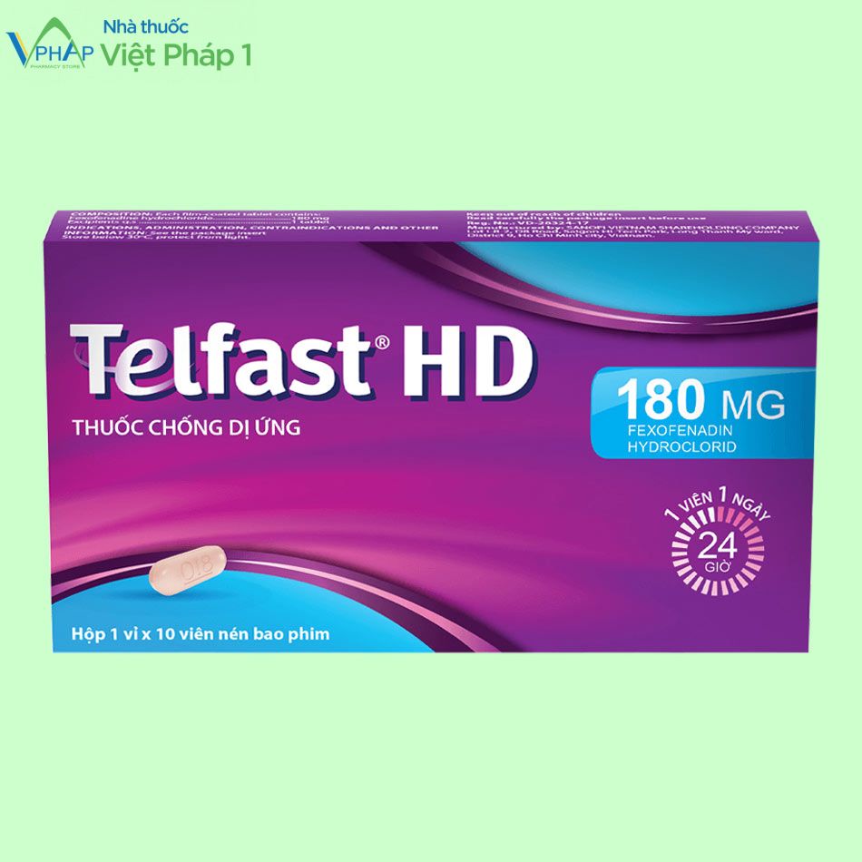 Hình ảnh mặt trước hộp thuốc Telfast HD 180mg
