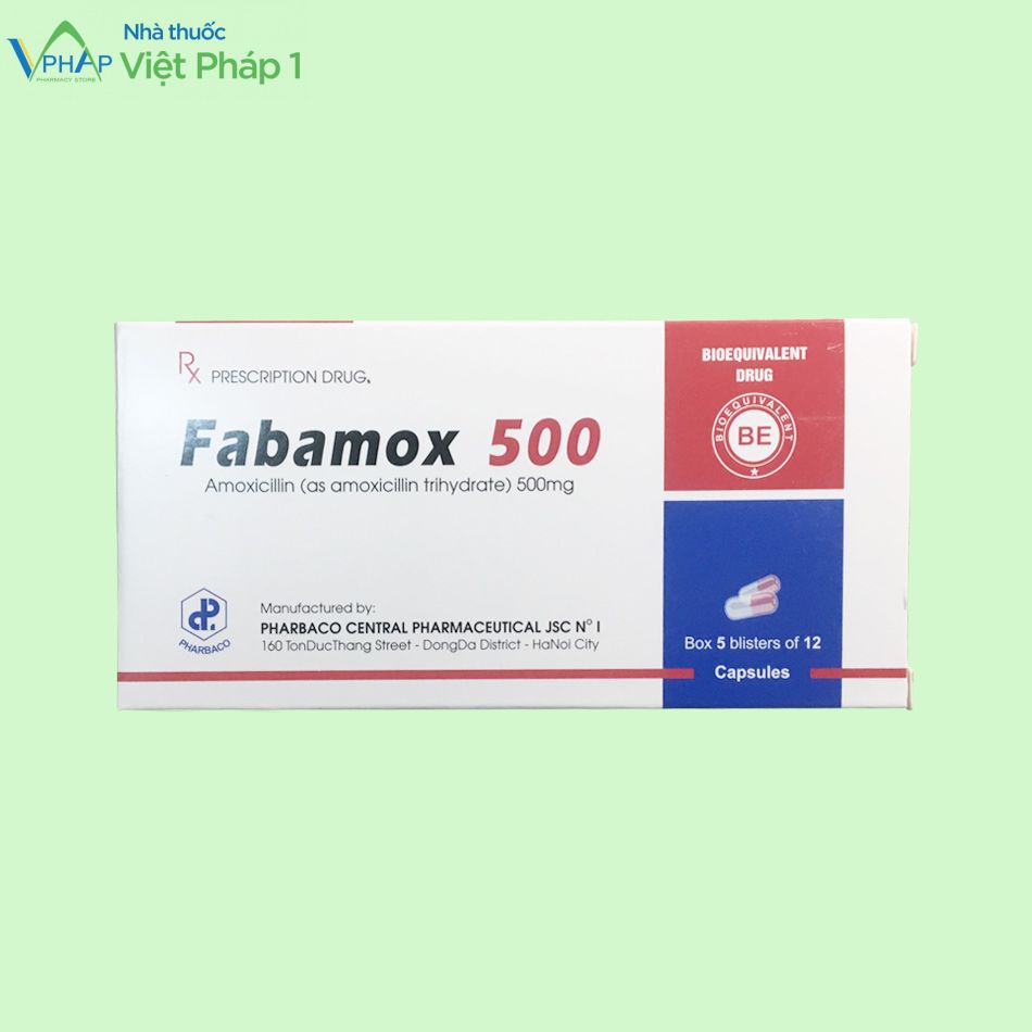 Hộp thuốc Fabamox 500mg điều trị nhiễm khuẩn