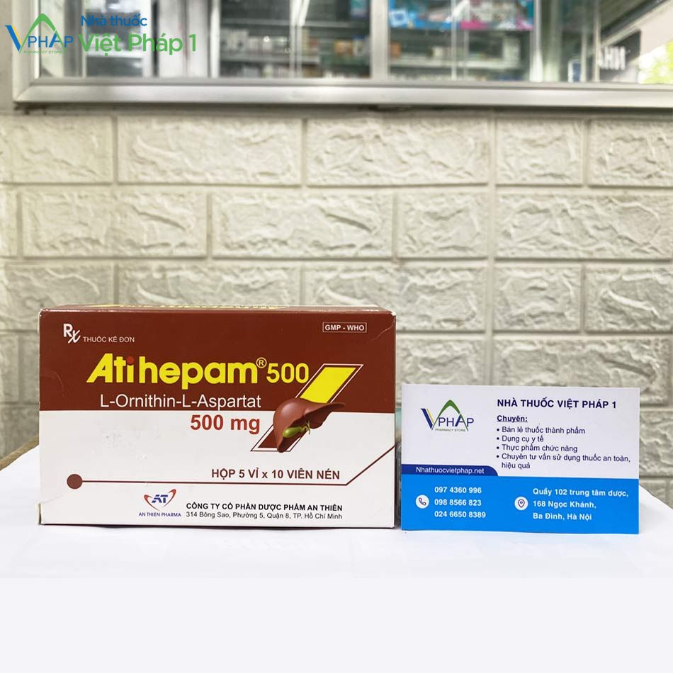 Hình ảnh hộp thuốc Atihepam 500 được chụp tại Nhà Thuốc Việt Pháp 1