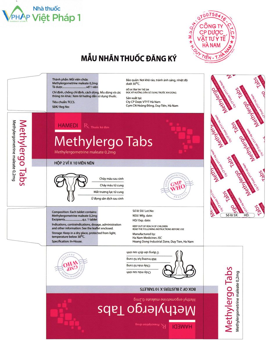 Mẫu bao bì của thuốc Methylergo được Cục quản lý Dược phê duyệt