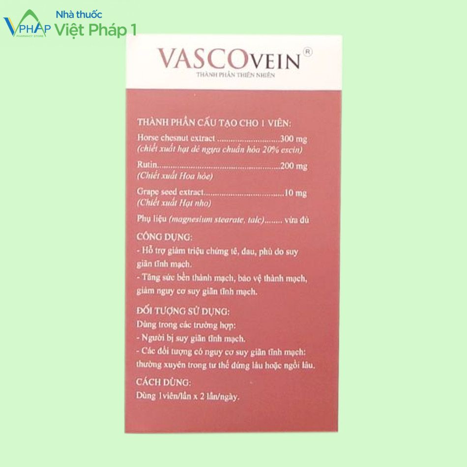 Thành phần viên giảm giãn tĩnh mạch Vascovein