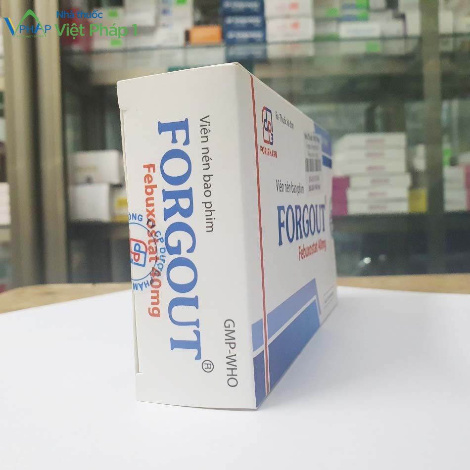 Hình ảnh mặt bên của hộp thuốc Forgout 40mg