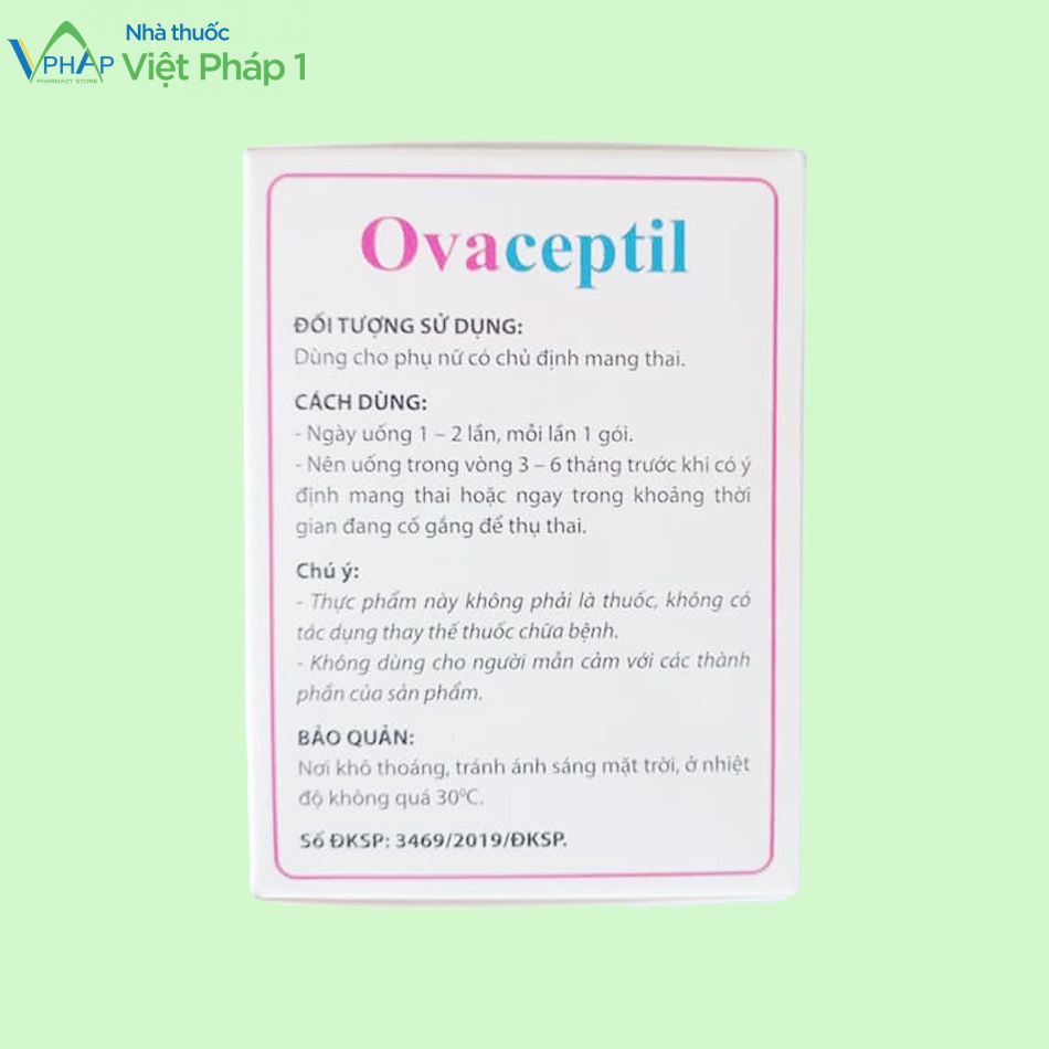 Hộp sản phẩm Ovaceptil phân phối chính hãng tại Nhà Thuốc Việt Pháp 1