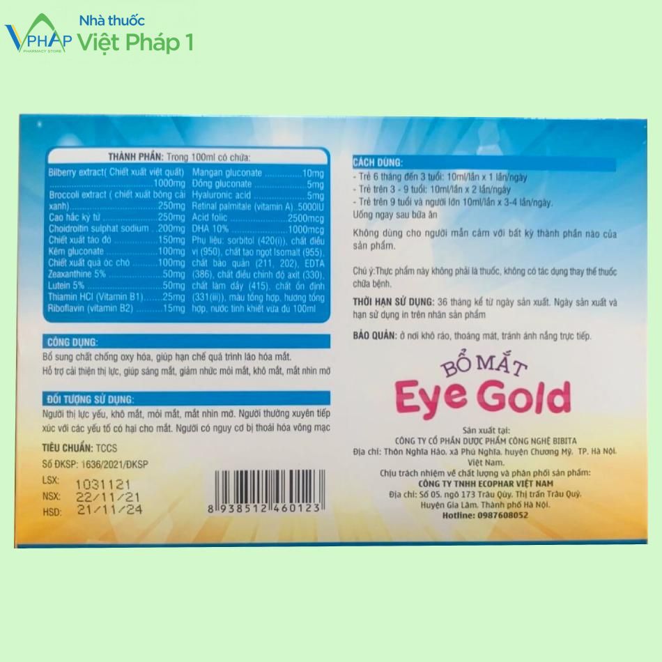 Thông tin sản phẩm Bổ mắt Eye Gold