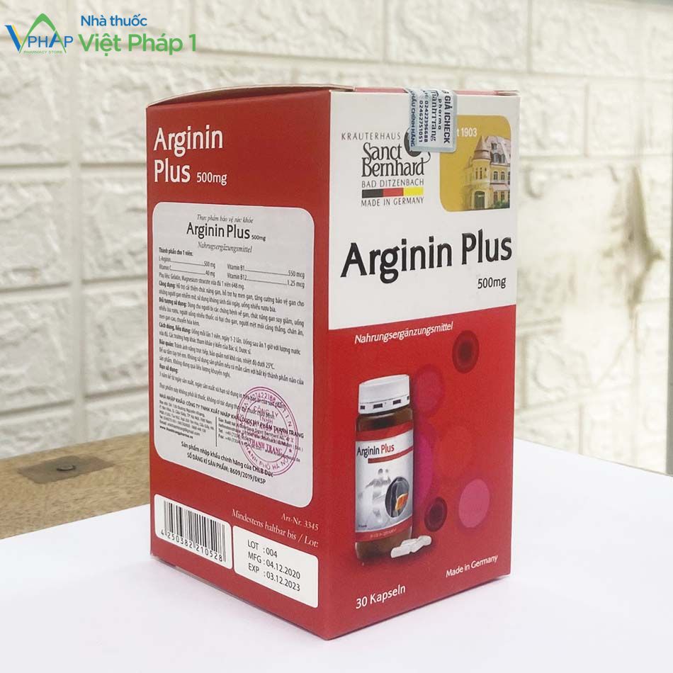 Hình ảnh hộp Arginin Plus nhìn từ một bên