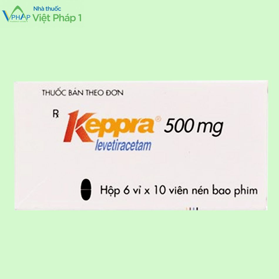 Hình ảnh chính diện hộp thuốc Keppra 500mg