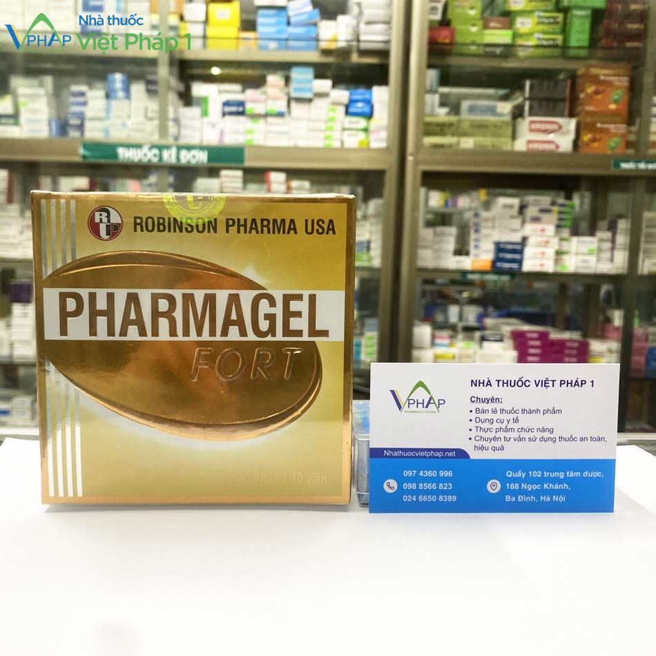 Hình ảnh hộp thực phẩm bảo vệ sức khỏe Pharmagel Fort được chụp tại Nhà Thuốc Việt Pháp 1