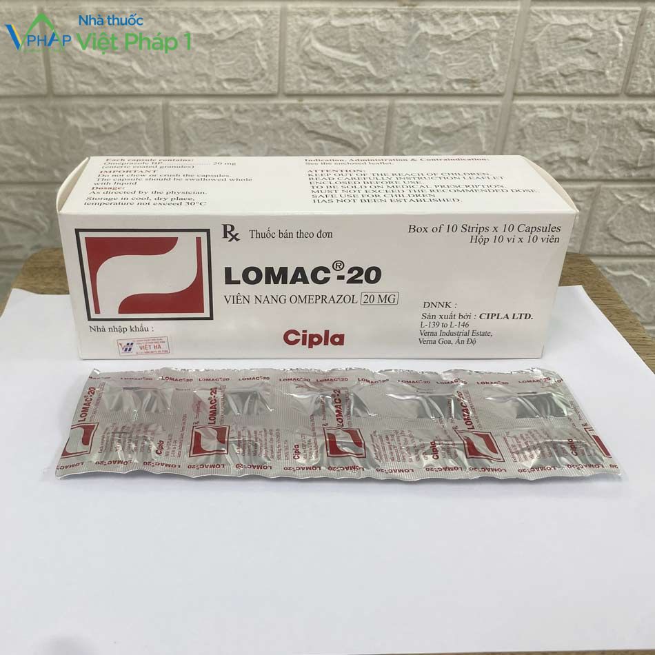 Hộp và vỉ thuốc điều trị viêm loét dạ dày Lomac-20