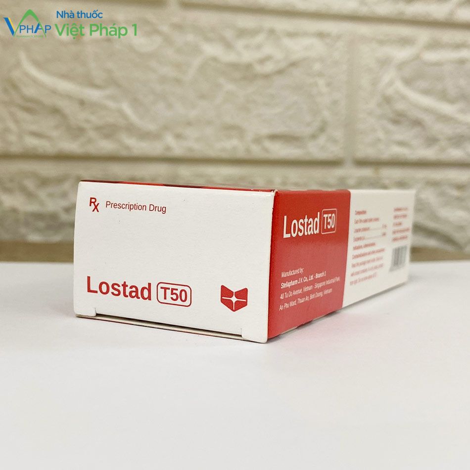 Mặt bên hộp thuốc Lostad T50