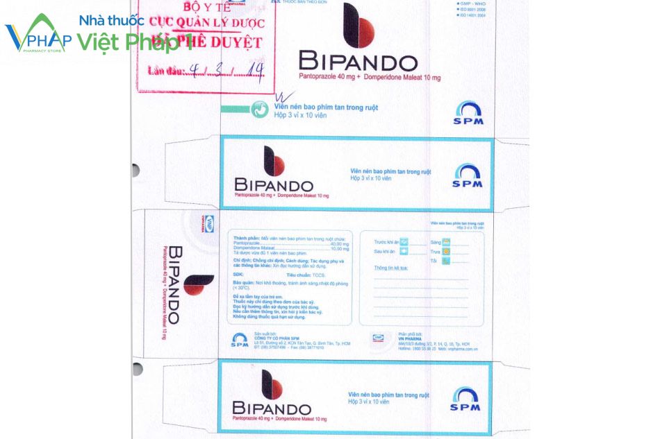 Mẫu bao bì thuốc Bipando được Cục quản lí Dược phê duyêt.