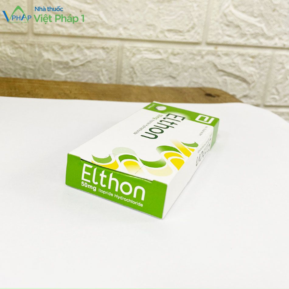 Mặt nghiêng hộp thuốc Elthon 50mg được chụp tại Nhà Thuốc Việt Pháp 1