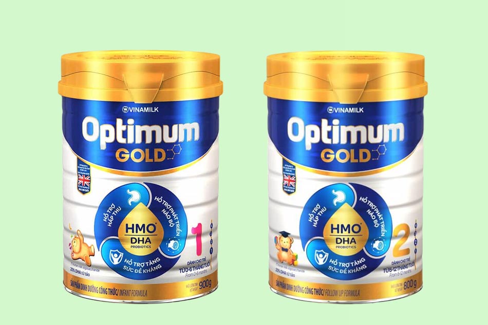 Hình ảnh: Hộp 800g sữa Optimum Gold 1 (bên trái) và Optimum Gold 2 (bên phải)
