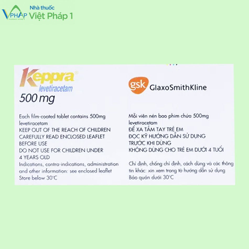 Thông tin thành phần hoạt chất chính của thuốc Keppra 500mg