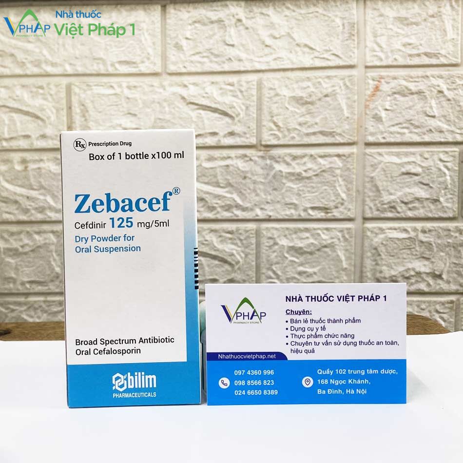 Hộp thuốc Zebacef 125mg/5ml được chụp tại Nhà Thuốc Việt Pháp 1