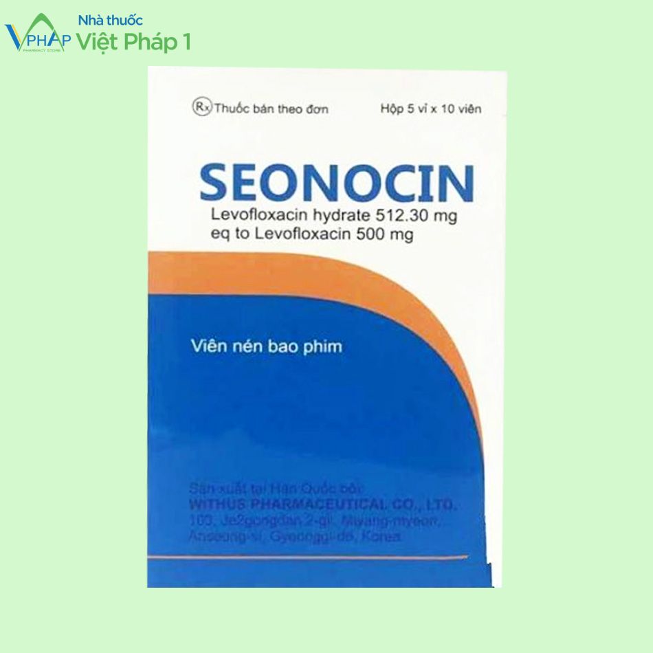 Hình ảnh hộp ngoài thuốc kháng sinh Seonocin 500mg