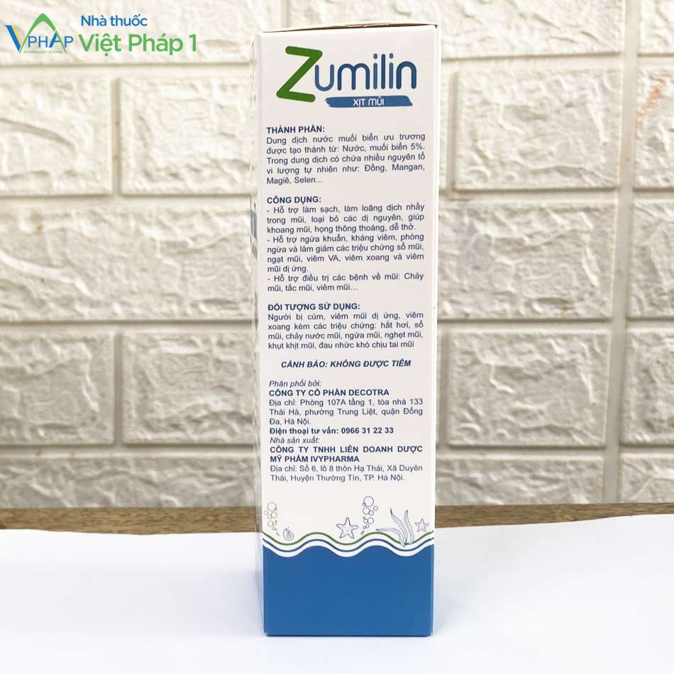 Thành phần của sản phẩm Xịt mũi Zumilin