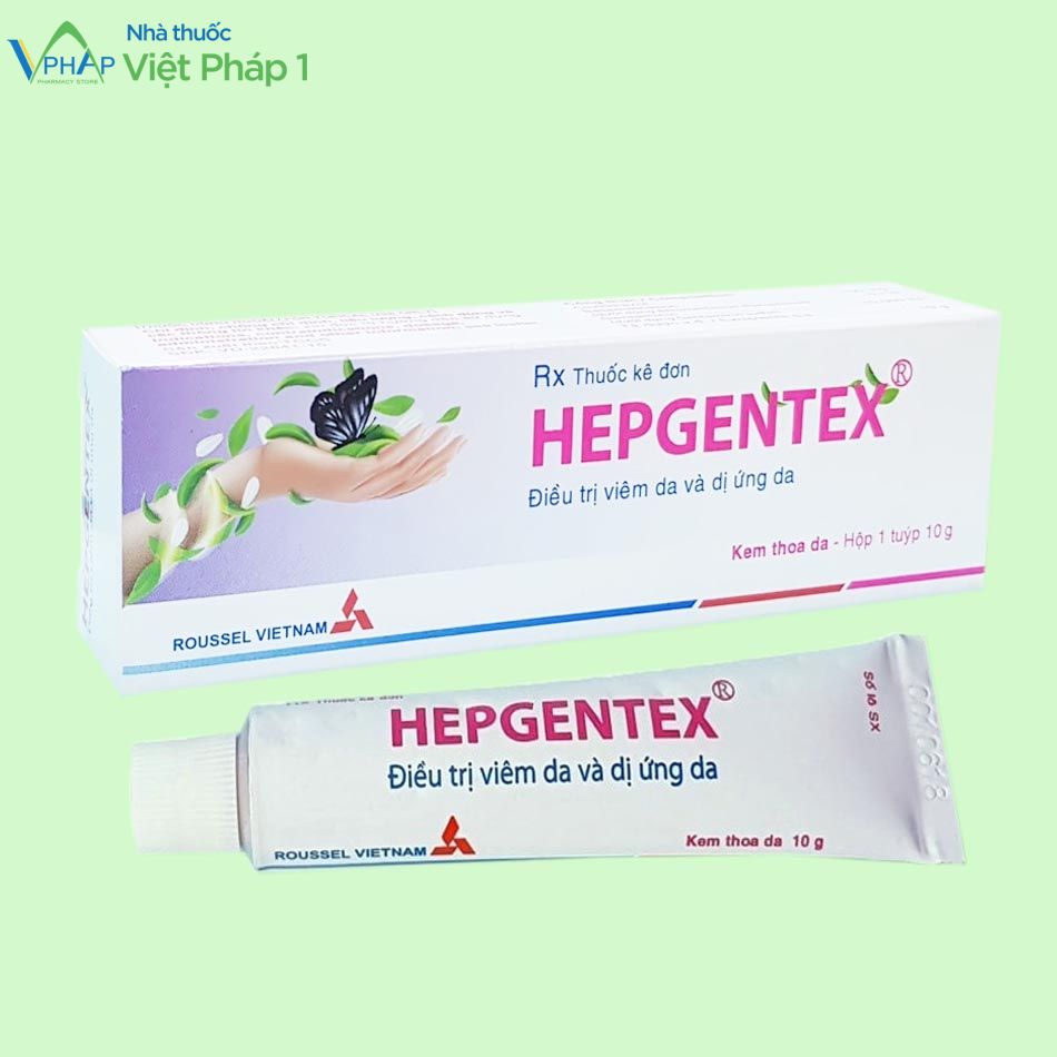 Hình ảnh: Hộp và tuýp thuốc điều trị viêm da và dị ứng Hepgentex