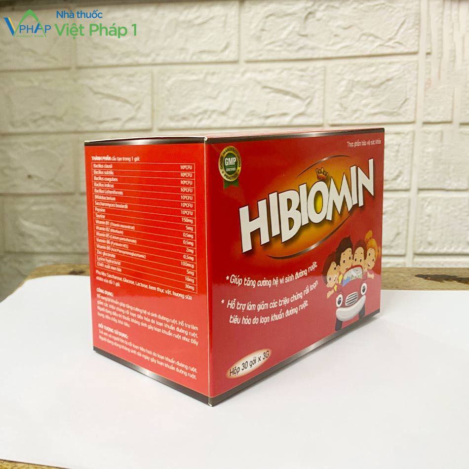 Hộp 30 gói sản phẩm Hibiomin được chụp tại Nhà Thuốc Việt Pháp 1