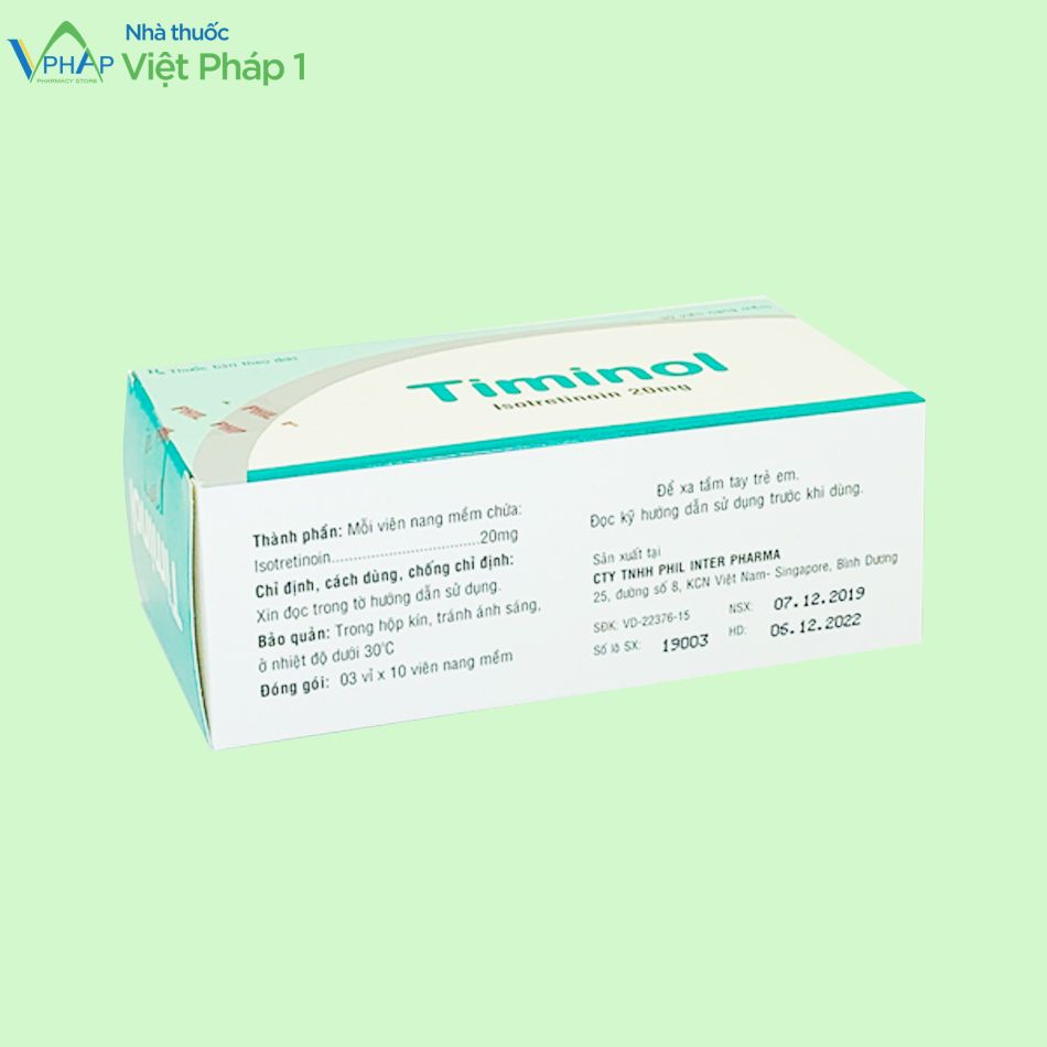Hộp thuốc Timinol 20mg được phân phối chính hãng tại Nhà Thuốc Việt Pháp 1