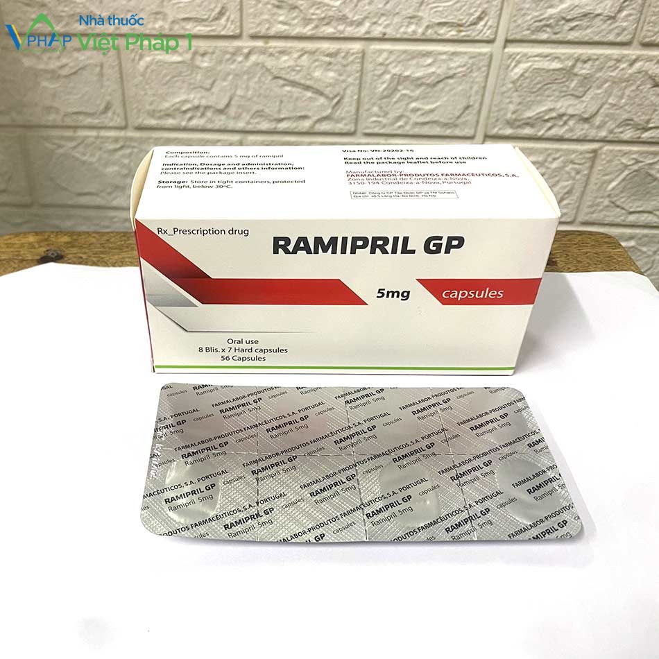 Hộp và mặt dưới vỉ thuốc Ramipril GP 5mg