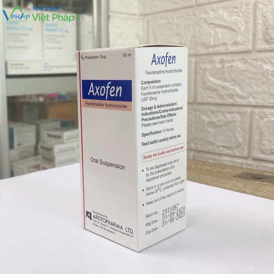 Thuốc Axofen nhìn từ mặt bên phải 