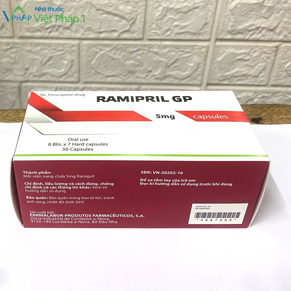 Mặt dưới hộp thuốc Ramipril GP 5mg
