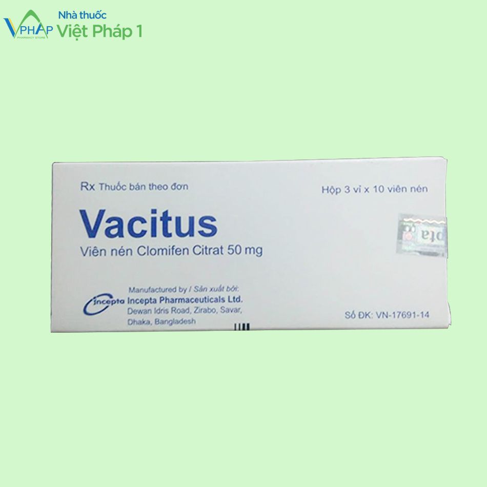 Mặt trước hộp thuốc Vacitus 50mg