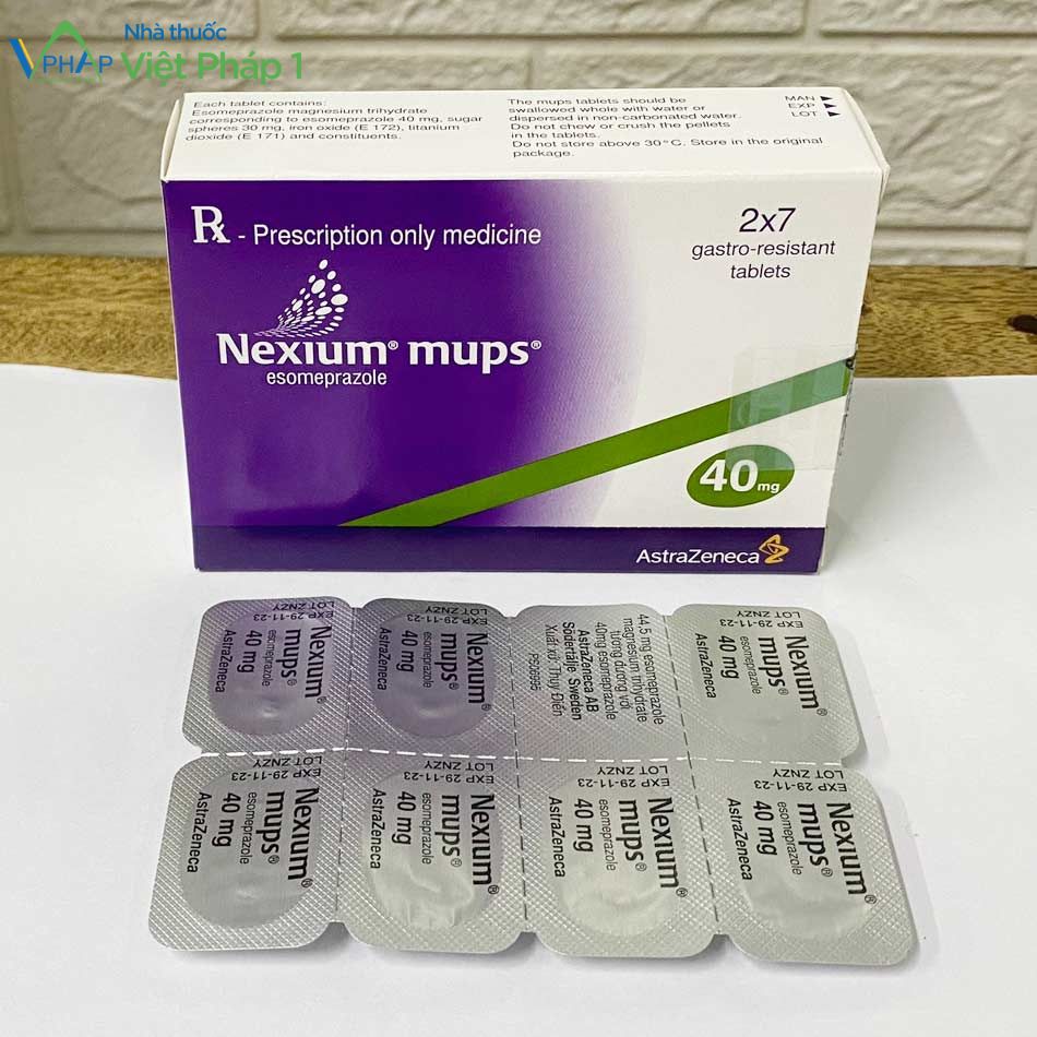 Hộp và mặt sau vỉ thuốc Nexium mups 40mg