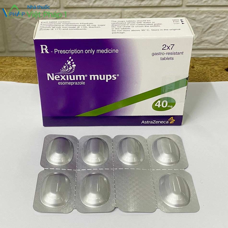 Hộp và mặt trước vỉ thuốc Nexium mups 40mg