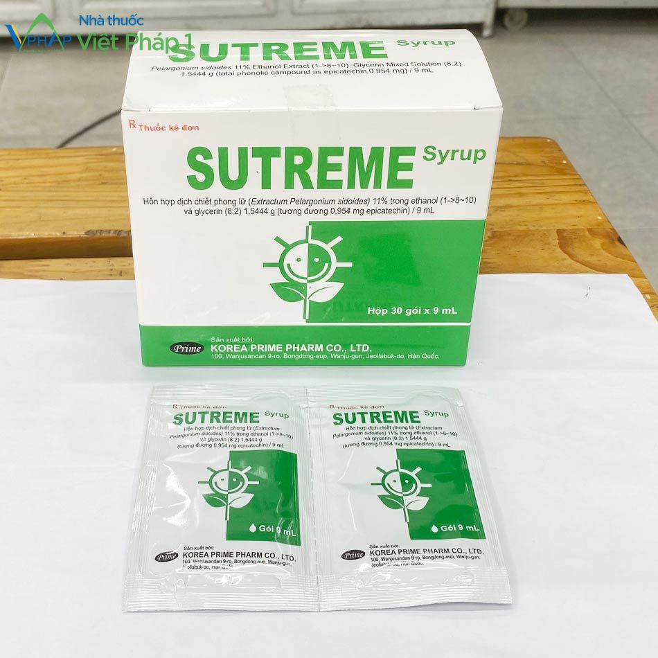 Hộp và gói thuốc SUTREME Syrup
