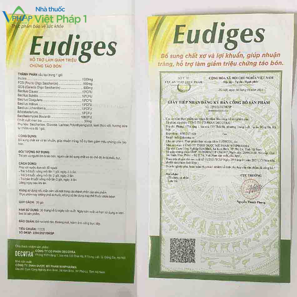 Tờ hướng dẫn sử dụng kèm theo sản phẩm Eudiges