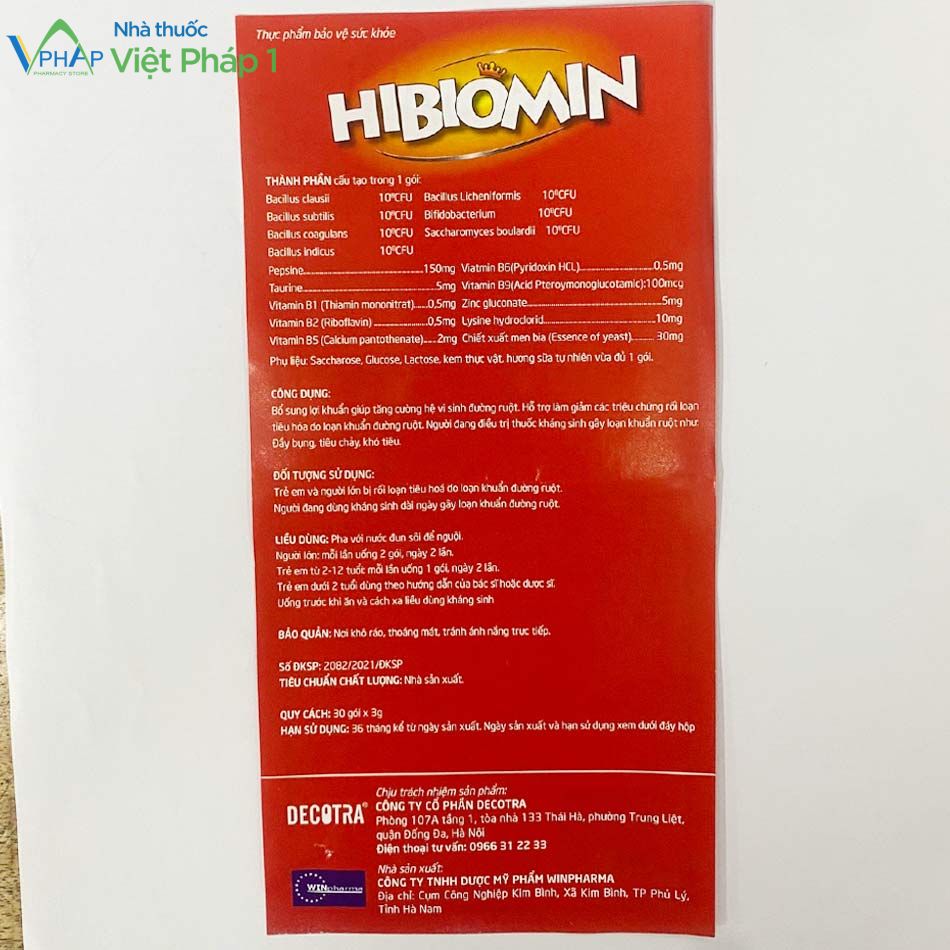 Tờ hướng dẫn sử dụng sản phẩm Hibiomin