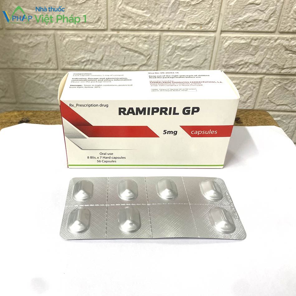 Hộp và mặt trên vỉ thuốc Ramipril GP 5mg