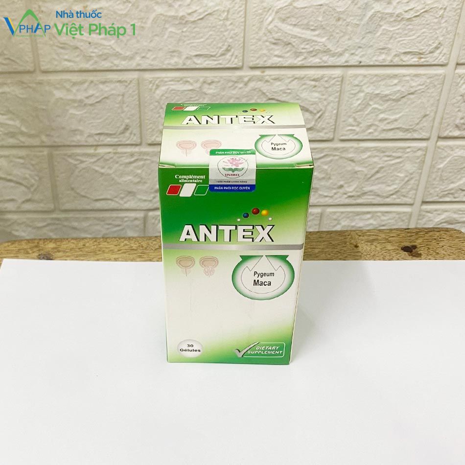 Hộp 20 viên sản phẩm ANTEX được chụp tại Nhà Thuốc Việt Pháp 1