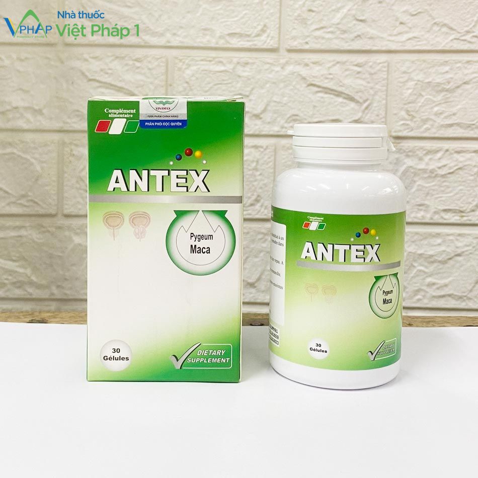 Hộp sản phẩm ANTEX được chụp tại Nhà Thuốc Việt Pháp 1